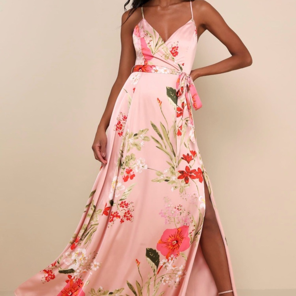 Lulu's Floral Maxi Dress in Light Blue and Red - Picture 2 of 4